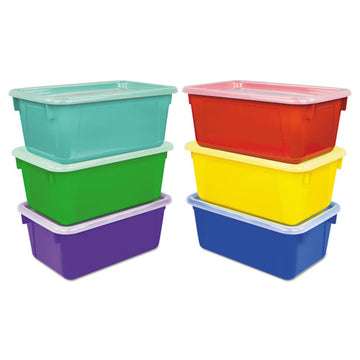 Storex Cubby Bins, Lids Included, 12.25" X 7.75" X 5.13", Assorted Colors, 6-pack freeshipping - TVN Wholesale